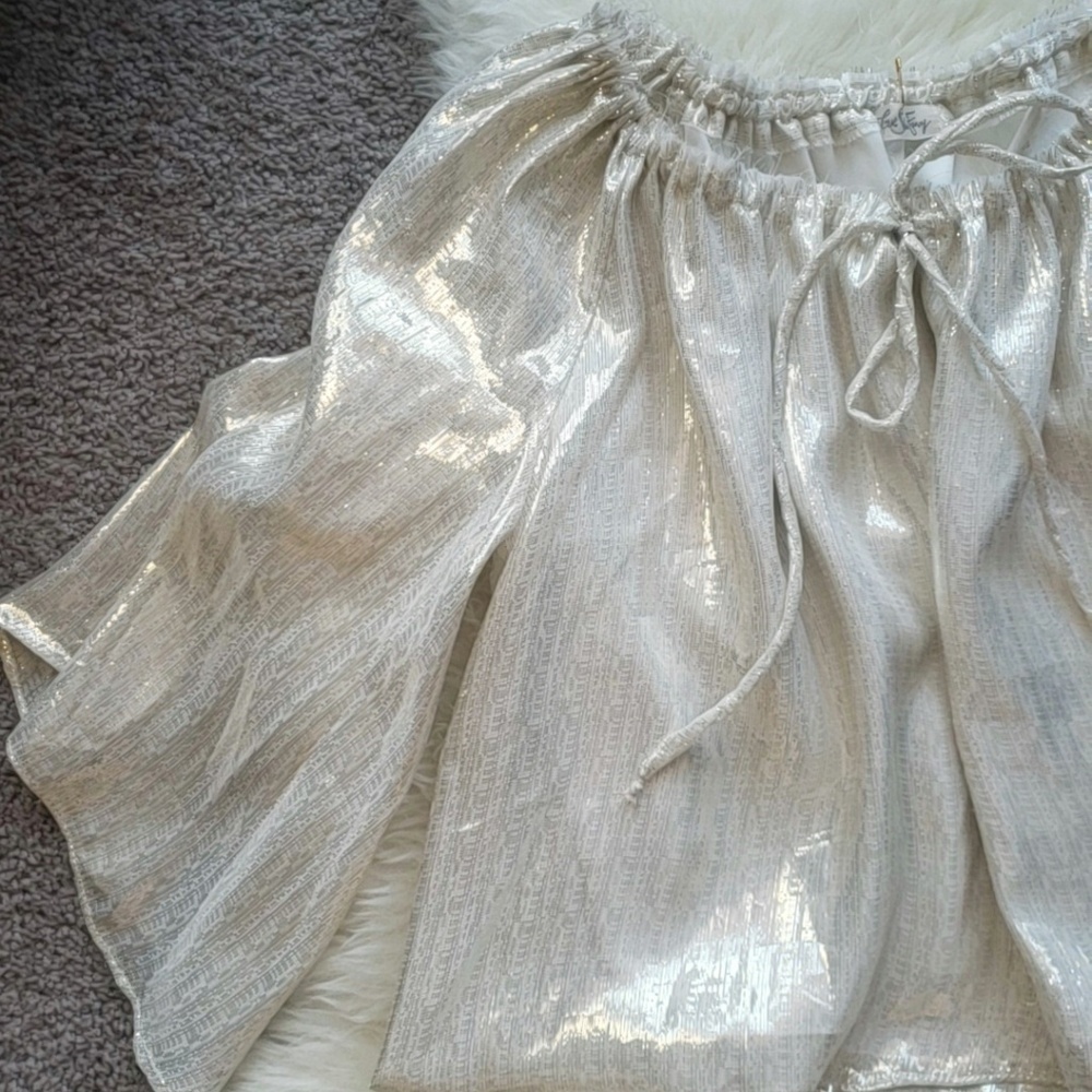 SOLD LoveShackFancy Metallic Off the Shoulder Top - Picture 3 of 7